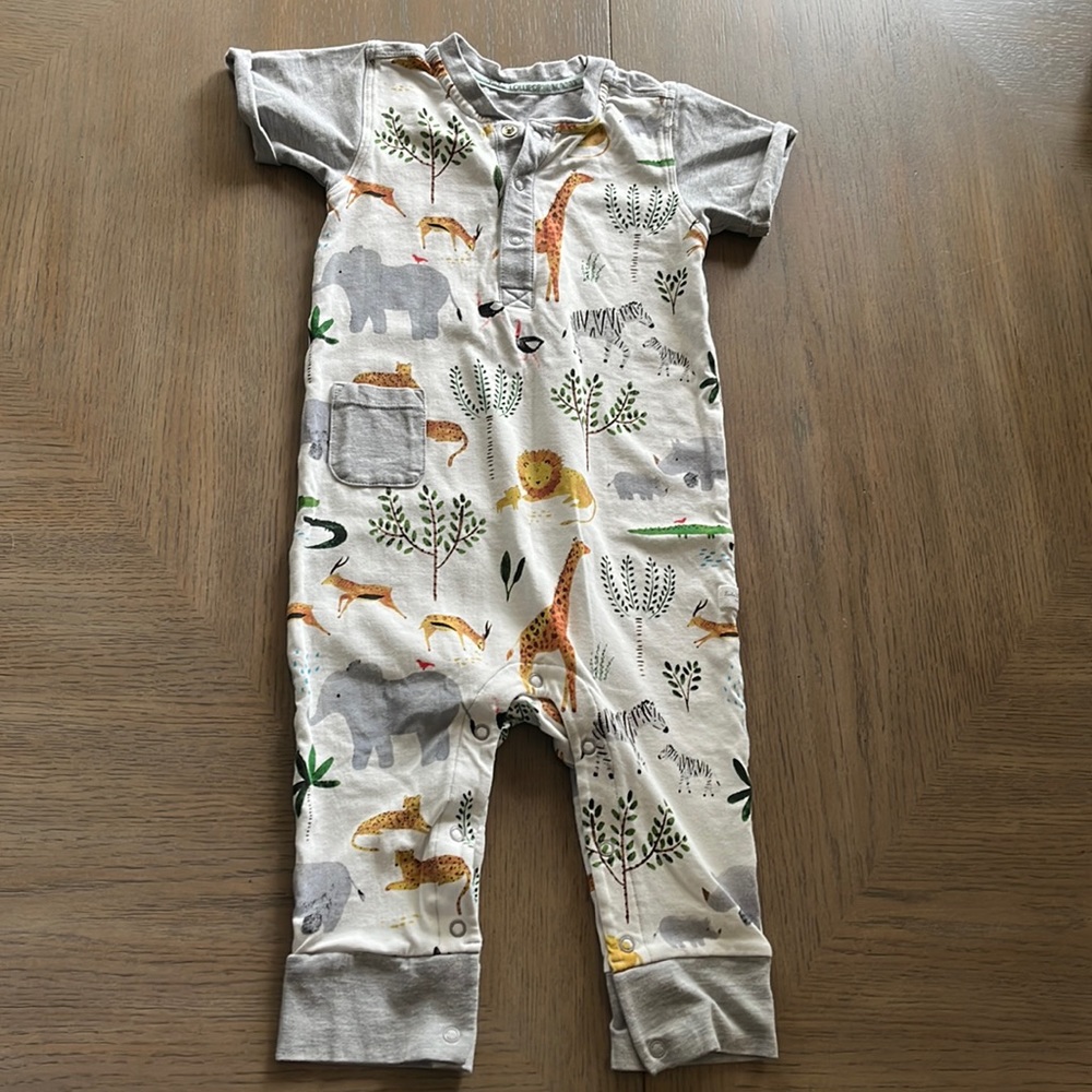 LouLou Lollipop Noah’s Ark Print Short Sleeve Romper Size 12-18mo NWOT